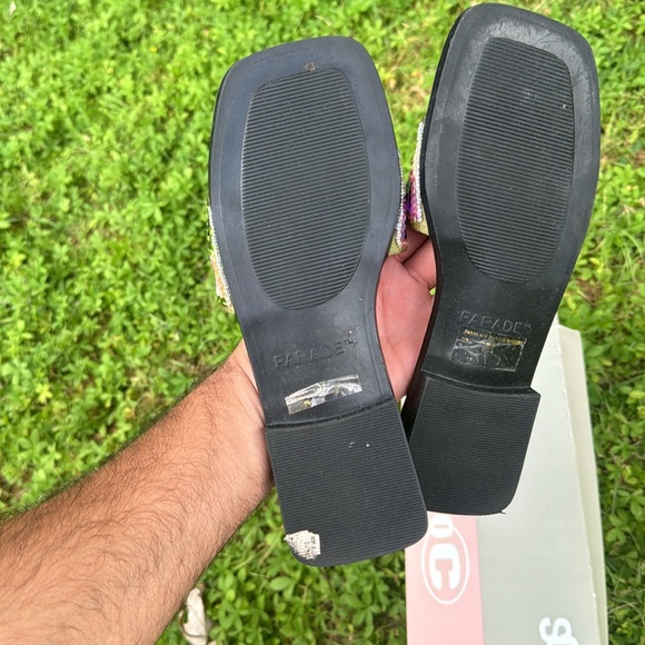 'Parade' Green Sequined Sandals Slides Flip Flops Flats - Size 9 - Picture 6 of 7